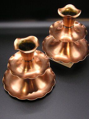 Scalloped Gregorian Copper Candle Holders